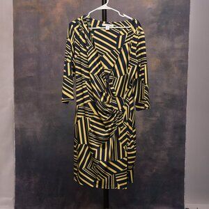 Brand - AA Studio, Yellow and Black Cowl Neck Sheath Dress